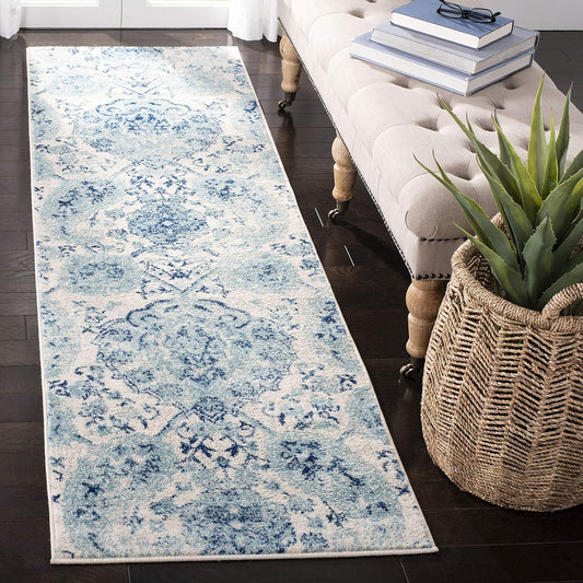 SAFAVIEH Madison Collection Runner Rug - 2'3" x 12', Cream & Turquoise, Boho Chic Glam Paisley Design, Non-Shedding & Easy Care, Ideal for High Traffic Areas in Living Room, Bedroom (MAD600E)