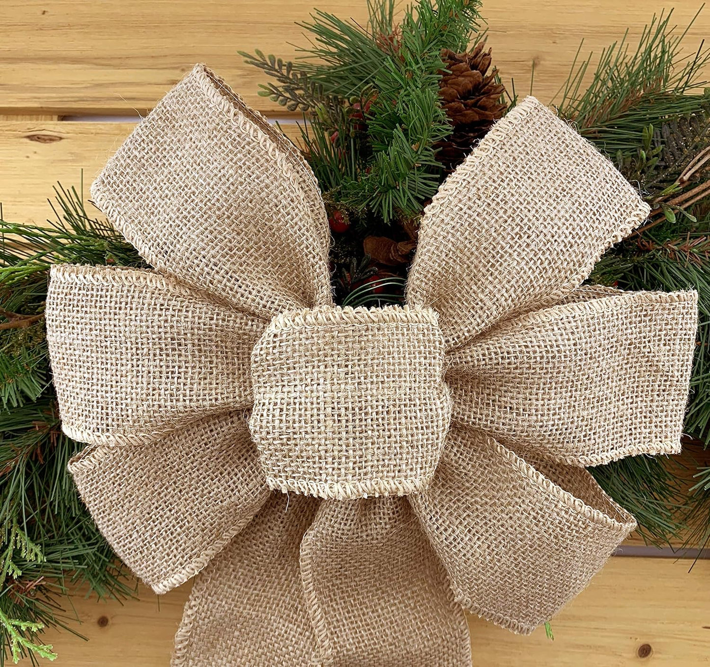 Natural Burlap Ribbon Wreath Bow - 10" Wide, 18" Long Tails for Seasonal Decor | Valentine's Day, Easter, Christmas