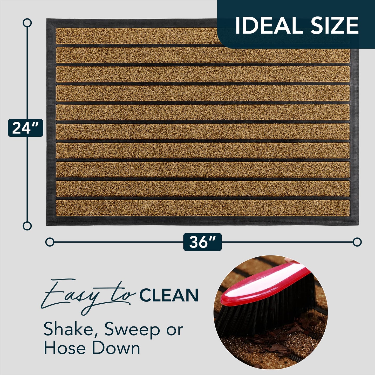 ubdyo Extra Durable Door Mat - Dirt Trapping Outdoor Welcome Mats - Non-Slip Outdoor Indoor Entrance - Low Profile Front Doormat (36" x 24", Bright Brown)