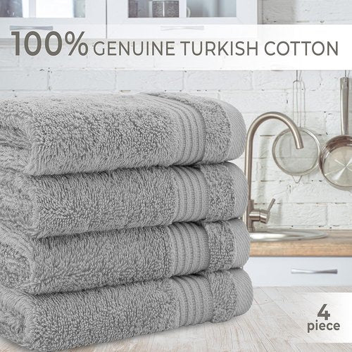 Cotton Paradise 100% Cotton Turkish Washcloth Set - Soft Absorbent 4-Piece Towels in Light Gray