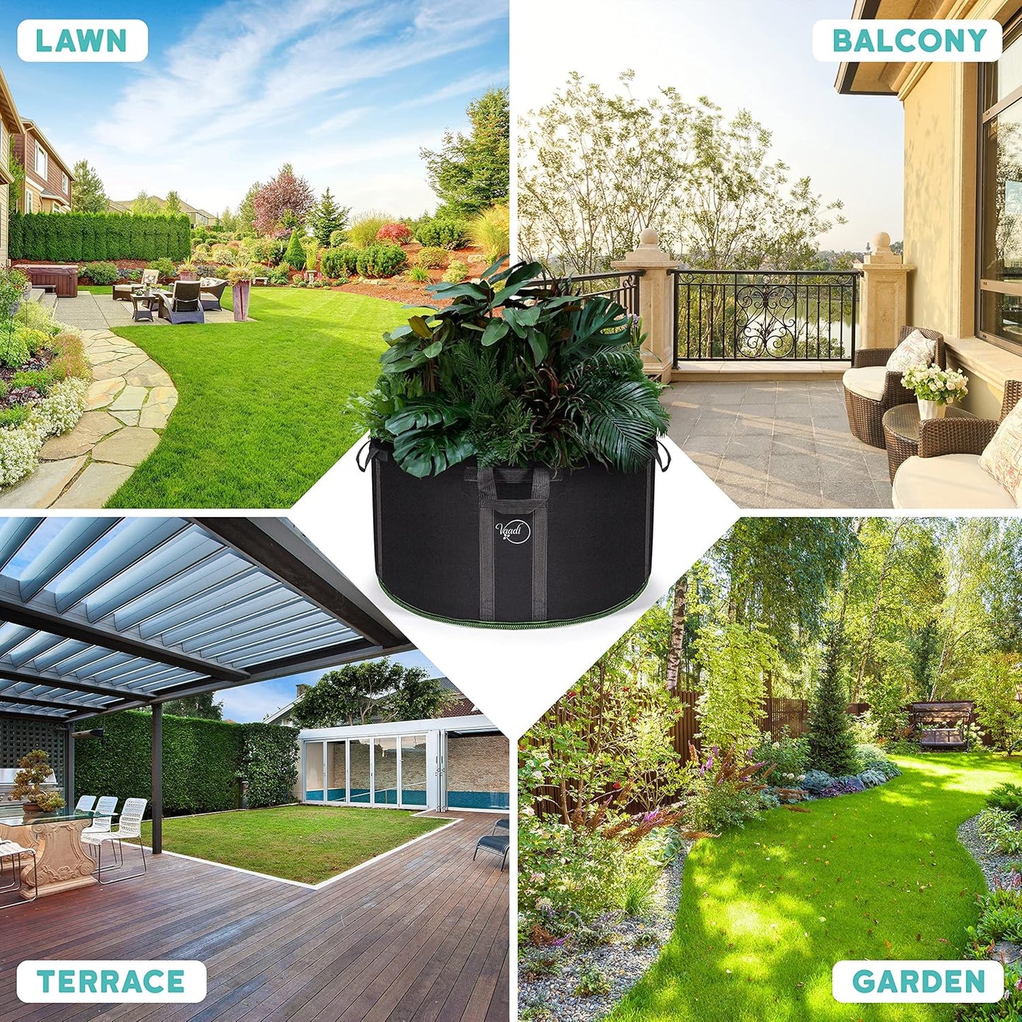 Vaadi 50 Gallon Plant Grow Bags - Durable Weatherproof Fabric Pots with Reinforced Handles | Large Capacity for Vegetables
