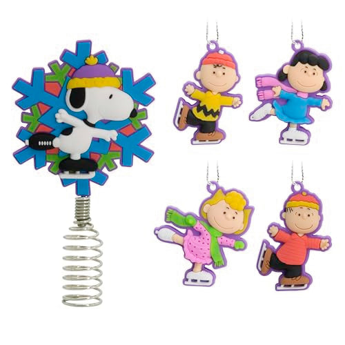 Hallmark Peanuts Mini Christmas Tree Topper & Ornaments Set of 5 - Ice Skating Characters