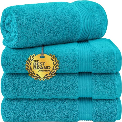 Cotton Paradise Turkish Bath Towels - 100% Cotton Extra Large Soft Plush Set | Aqua Blue, 4 Pieces