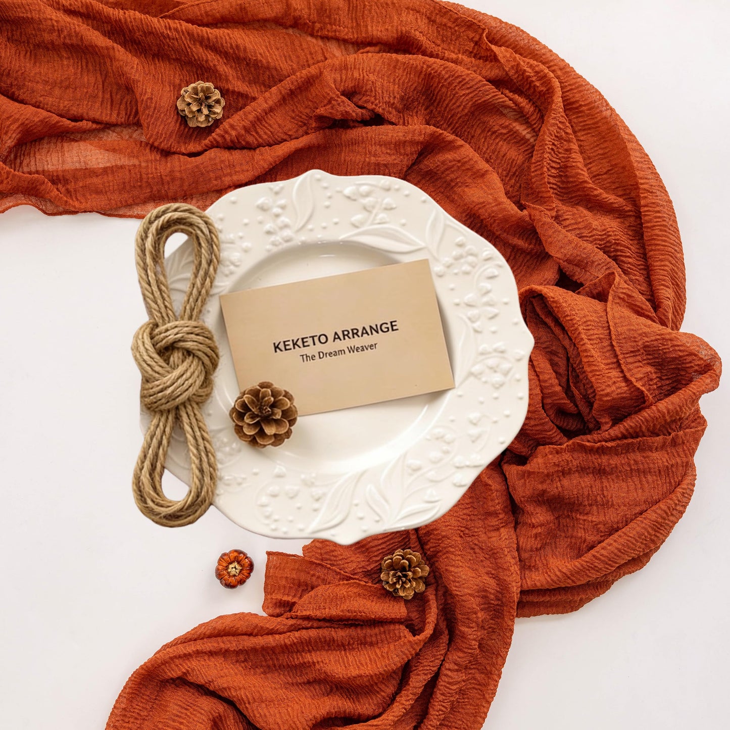 Keketoarrange 10pcs Fall Terracotta Table Runner Rust Gauze Rustic Cheesecloth 120 Inch 10 FT for Wedding Baby Shower Bridal Shower Birthday Engagement Garden Party Sheer Boho Thanksgiving Decorations
