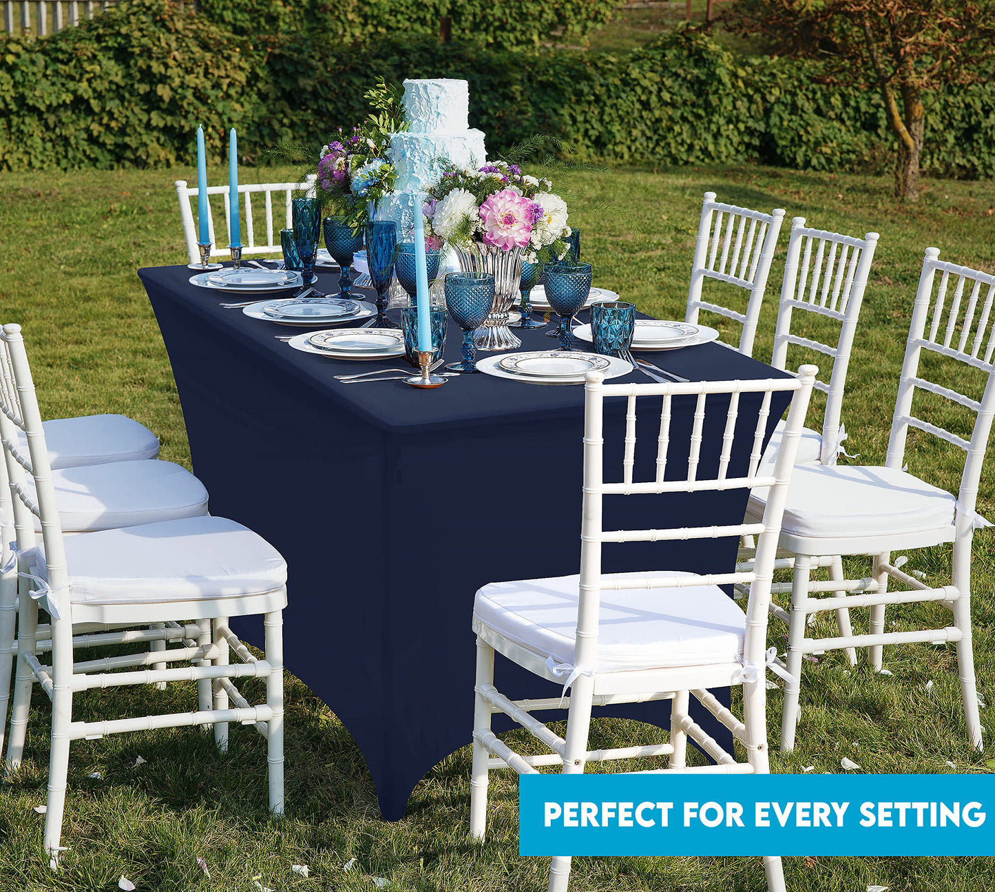 Utopia Kitchen Spandex Tablecloth 10 Pack [8FT, Navy Blue] Tight, Fitted, Washable and Wrinkle Resistant Stretch Table Cloth Rectangle Cover for Trade Show, Weddings & Parties [96Lx30Wx30H Inch]