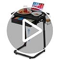 Adjustable Height TV Tray Table with Drawer & Cup Holder - Black