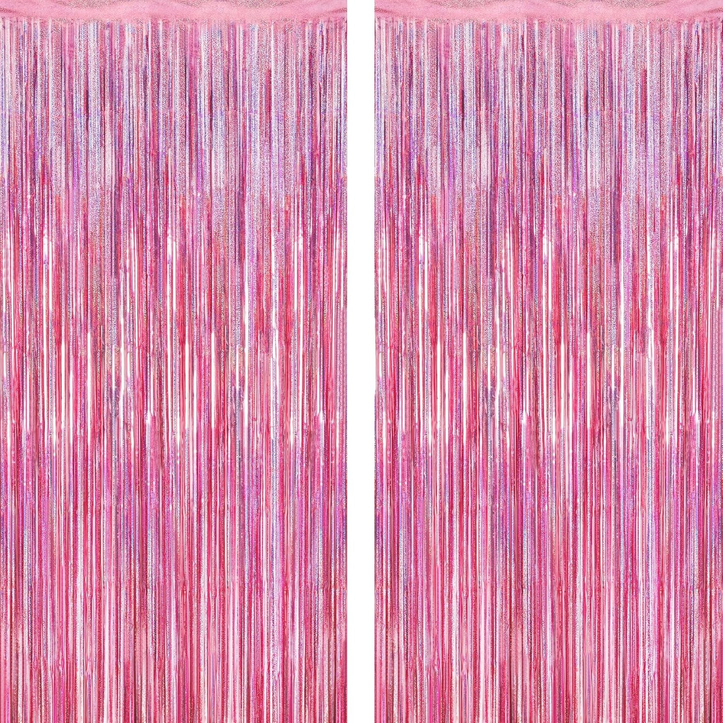 Skiennix Glitter Pink Backdrop - 2 Pack Laser Pink Fringe Curtains | 3.28 FT x 7.05 FT Birthday Party Decorations