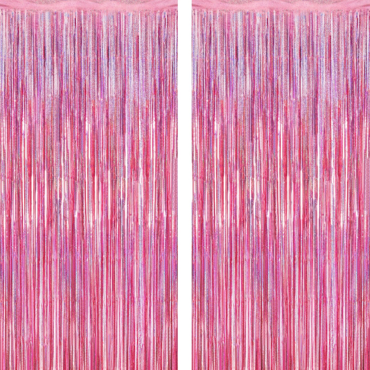 2 Pack Glitter Pink Backdrop, 3.28 FT x 7.05 FT Birthday Party Decorations, Laser Pink Fringe Curtains Foil Streamer Tinsel, Pink Curtains Photo Backdrop Happy Birthday Valentines Day Backdrop