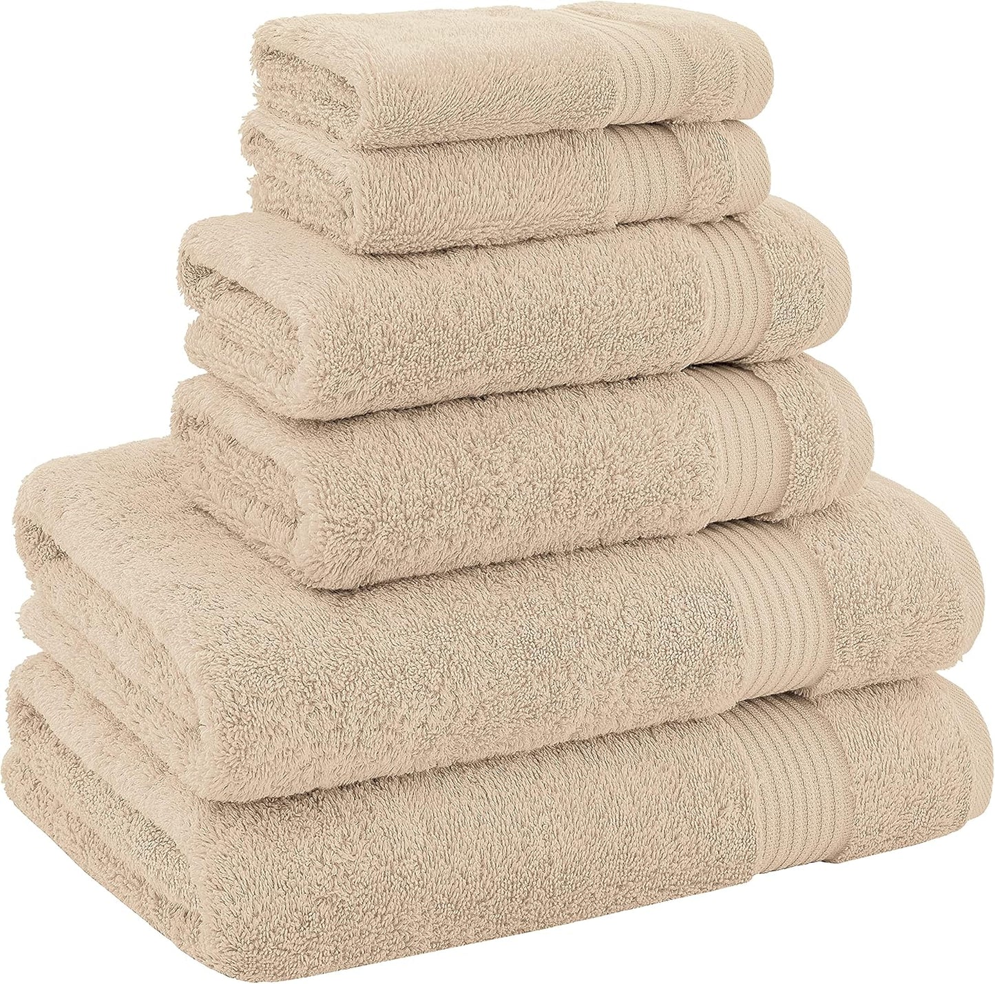 American Veteran Luxury Towel Set - 100% Cotton Turkish Towels | 6 Pieces in Beige (2 Bath, 2 Hand, 2 Washcloths)