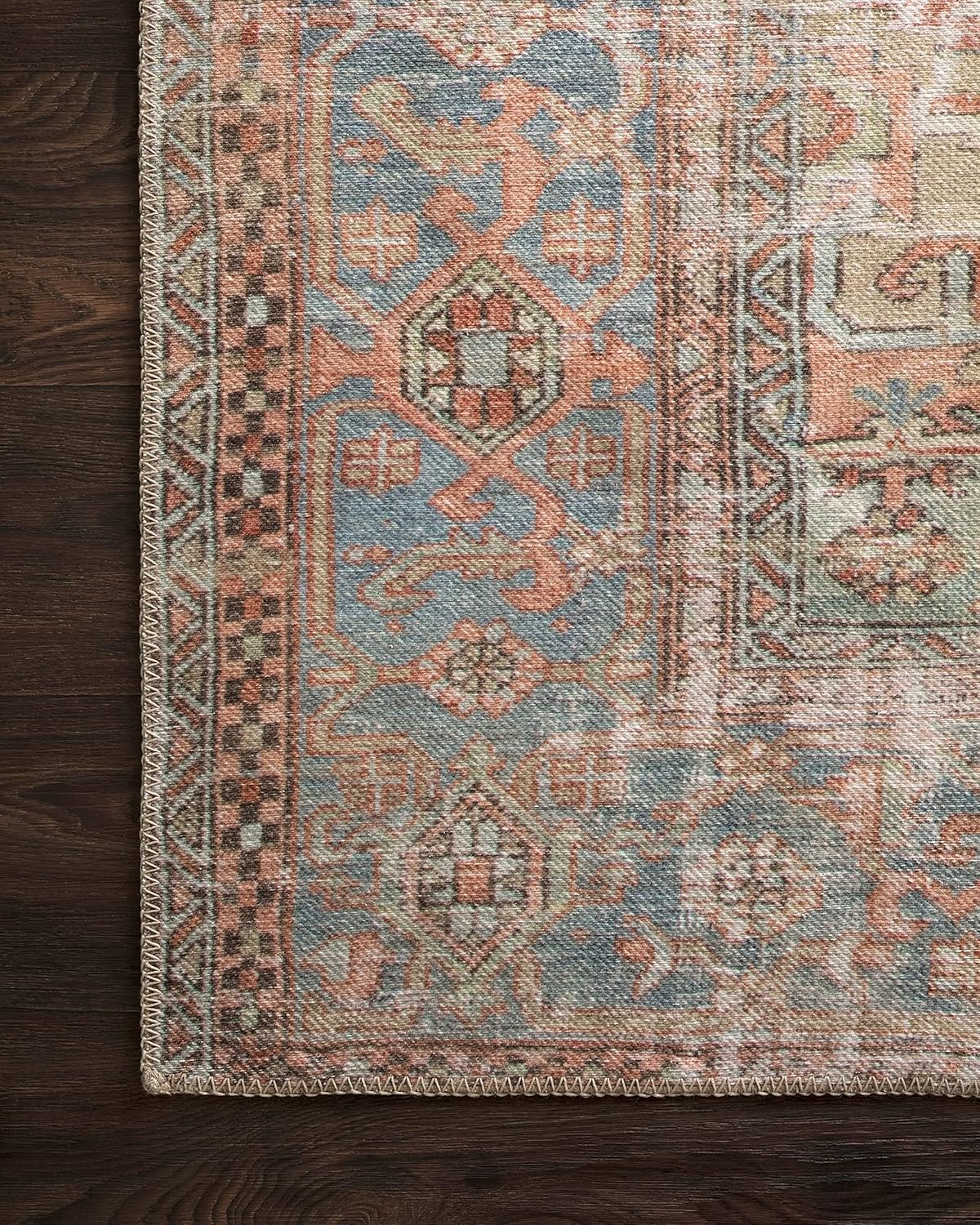 Loloi Loren Collection Area Rug - Terracotta/Sky Design | 7'6" x 9'6" Size for Stylish Spaces