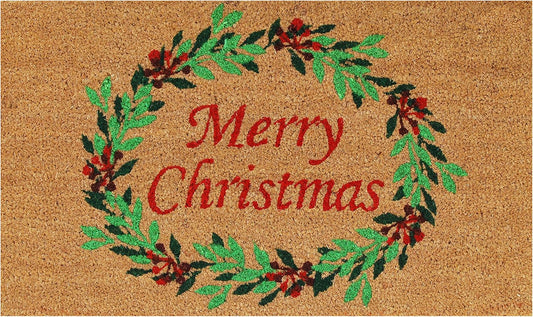 Christmas Wreath Doormat - 17" x 29" - Colorful Holiday Entrance Mat by Calloway Mills