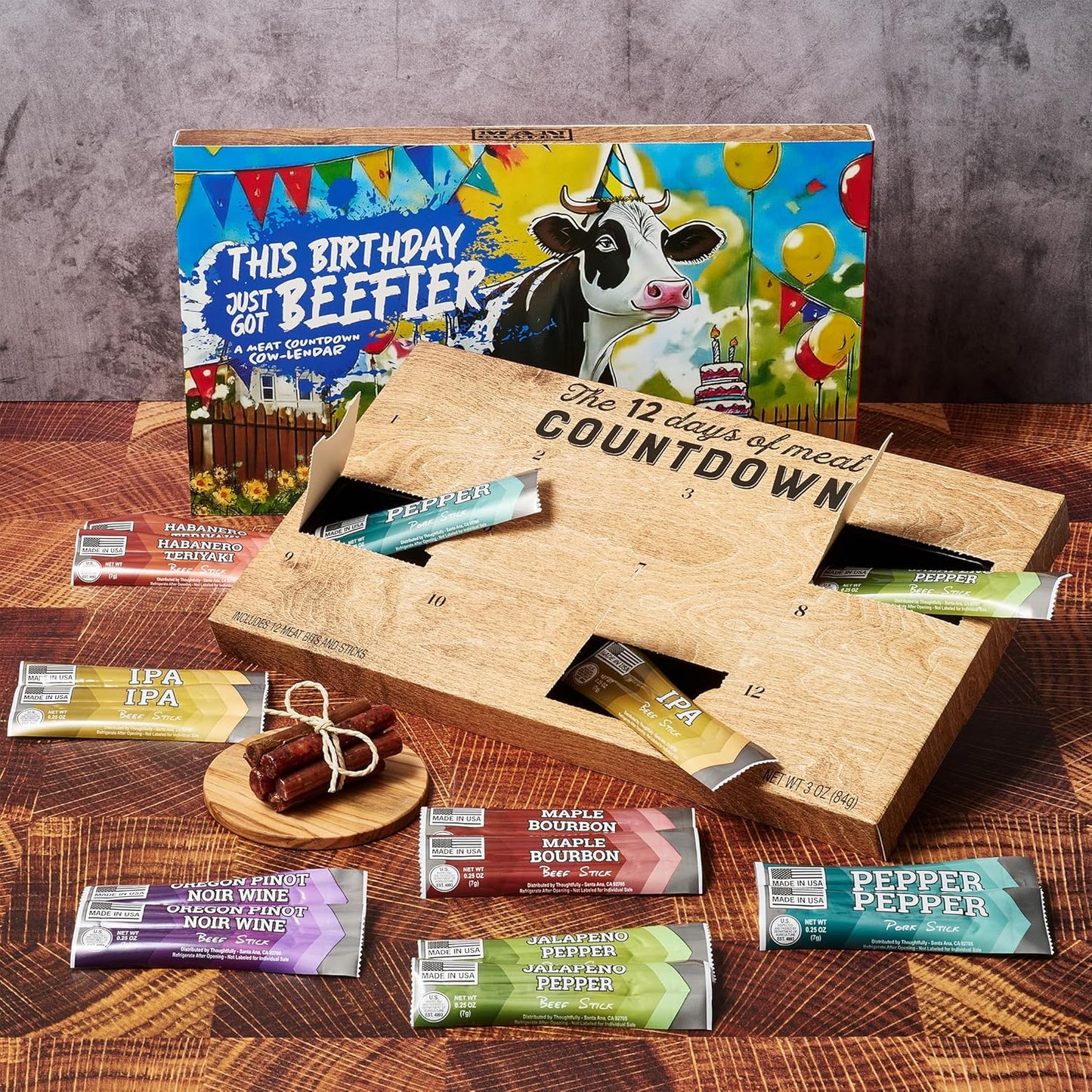 Man Crates Birthday Jerky Calendar - 12 Days of Gourmet Beef & Pork Sticks | Unique Gift Box for Him