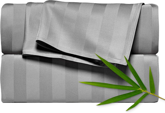 Pure Bamboo Queen Sheets - Luxuriously Soft 100% Organic Viscose Bed Sheet Set | Cooling Jacquard Stone