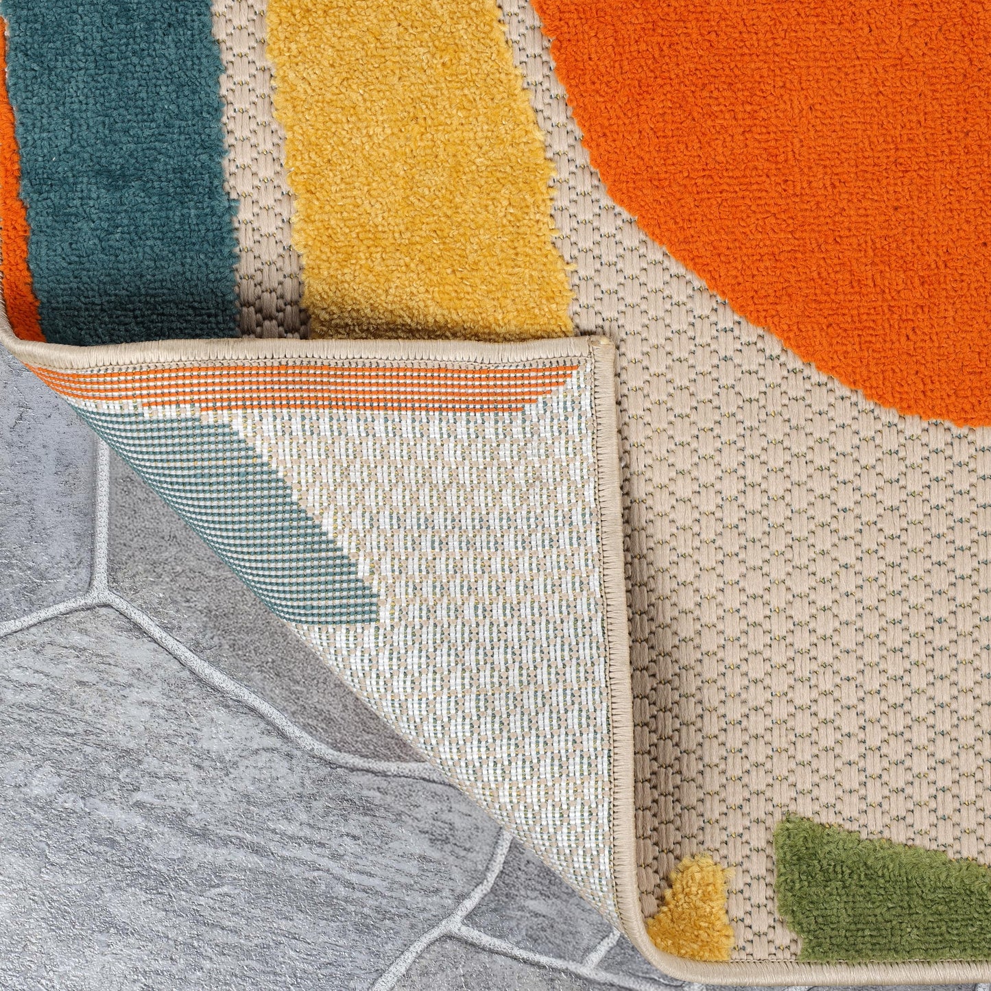 Superior Indoor Outdoor Area Rug, Perfect for Patio, Bedroom, Kitchen, Living Room, Entryway, Playroom, Nursery, Carpet Cover, Abstract Geometric Modern, Leander Collection, 4' x 6', Cream