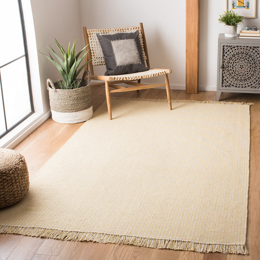 SAFAVIEH Montauk Collection Accent Rug - 4' x 6', Ivory & Yellow, Handmade Flat Weave Boho Farmhouse Cotton Tassel Fringe, Ideal for High Traffic Areas in Entryway, Living Room, Bedroom (MTK340E)