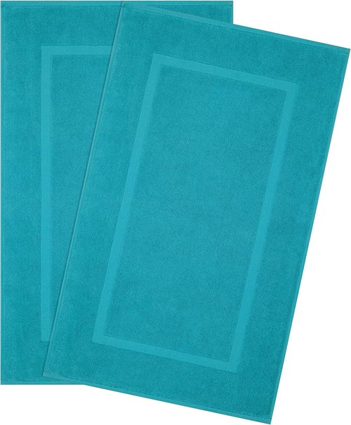 Cotton Paradise 100% Cotton Bath Mats - Soft, Absorbent & Washable | Set of 2, Aqua 20x34 Inches