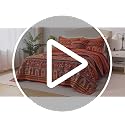 California King Size Quilted Bedding Set with Striped Red-Orange Design - 100% Cotton Face