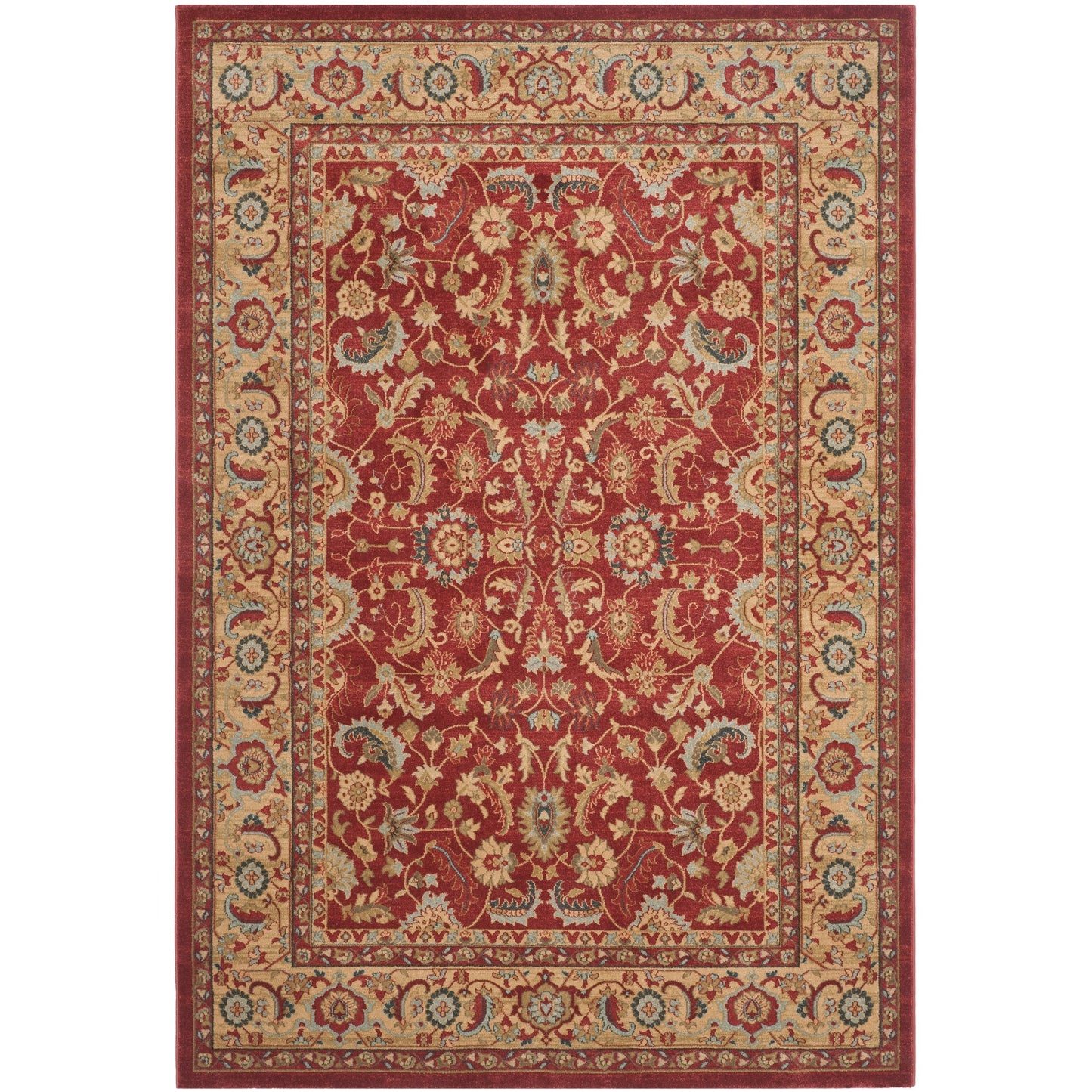 SAFAVIEH Mahal Collection Accent Rug - 4' x 5'7", Red & Natural, Traditional Oriental Design, Non-Shedding & Easy Care, Ideal for High Traffic Areas in Entryway, Living Room, Bedroom (MAH699A)