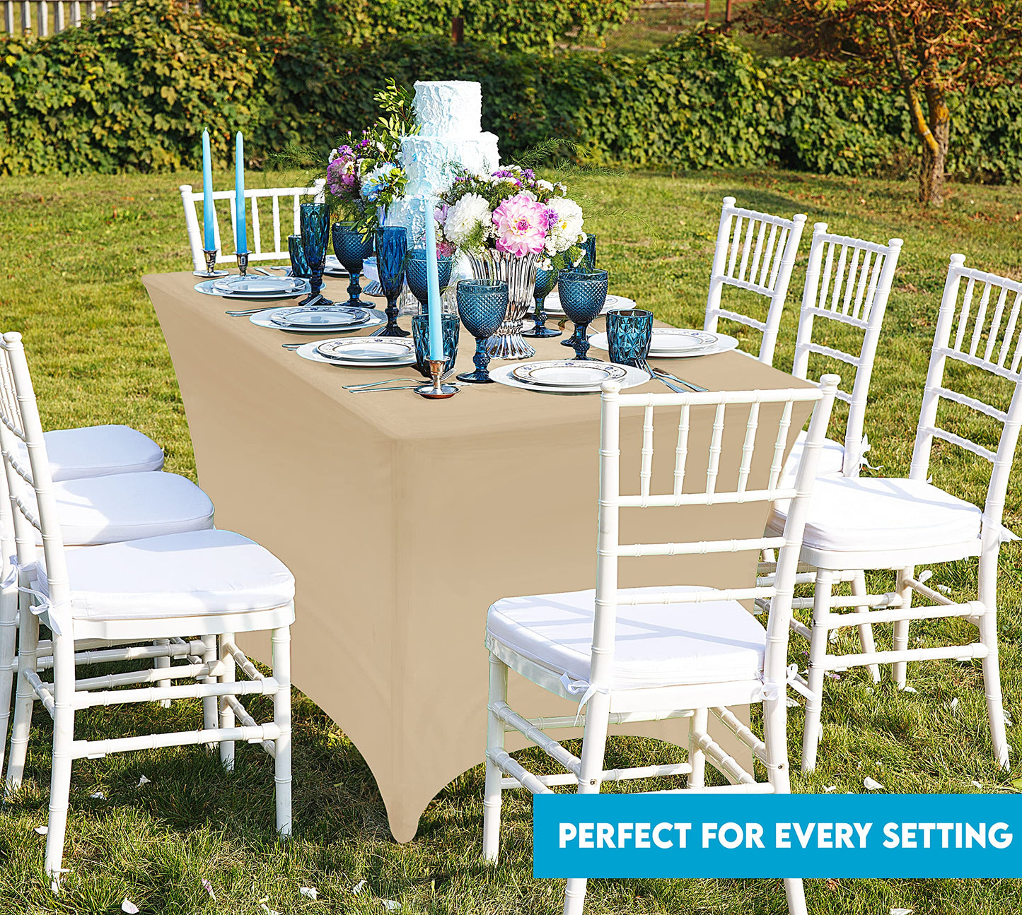 Utopia Kitchen Spandex Tablecloth 1 Pack [6FT, Champagne] Tight, Fitted, Washable and Wrinkle Resistant Stretch Rectangular Patio Table Cover for Event, Wedding, Banquet & Parties [72Lx30Wx30H Inch]