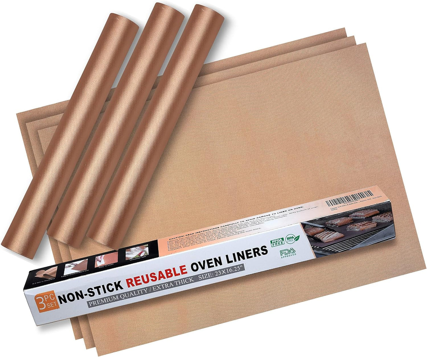 Skiennix Oven Liners - Non-Stick Reusable Heavy-Duty Oven Mats | 3-Pack, Heat Resistant up to 500°F