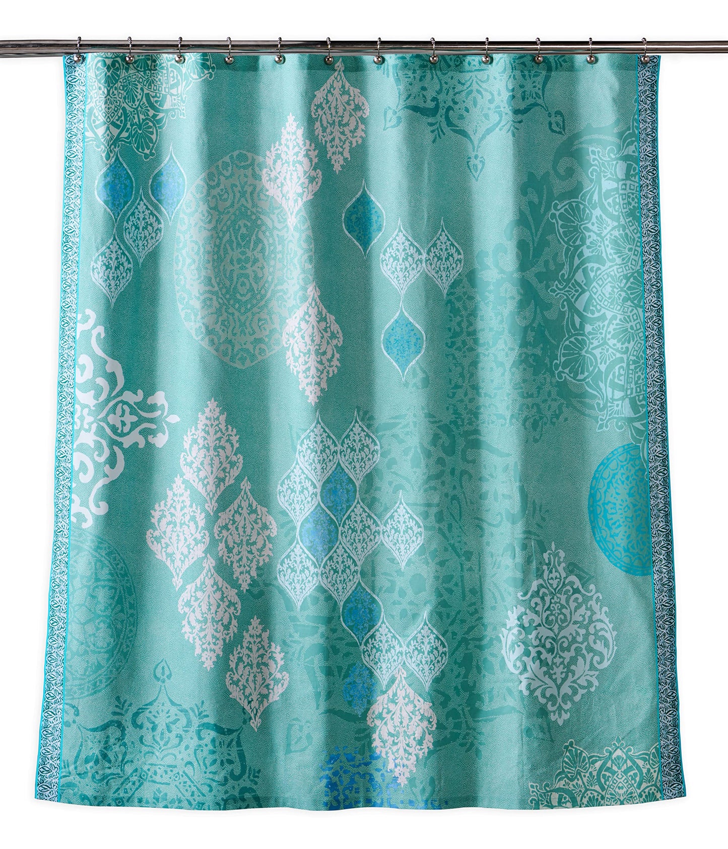 Maison d' Hermine Shower Curtain 100% Cotton One Panel 70"x72" Washable Fabric Shower Curtains for Bathroom, Easy Hanging with 12 Button Holes - Home Spa Gifts for Mothers Day (Versailles - Turquoise)