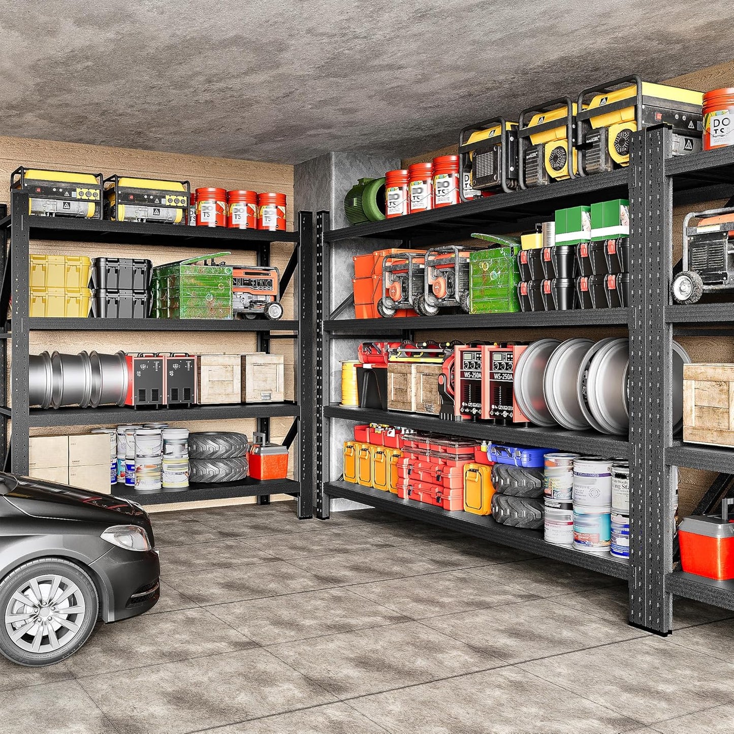 Regine Switzerland Heavy Duty Garage Shelving Unit - 5000LBS Capacity | Black Metal, 71.3"W x 24"D x 70"H