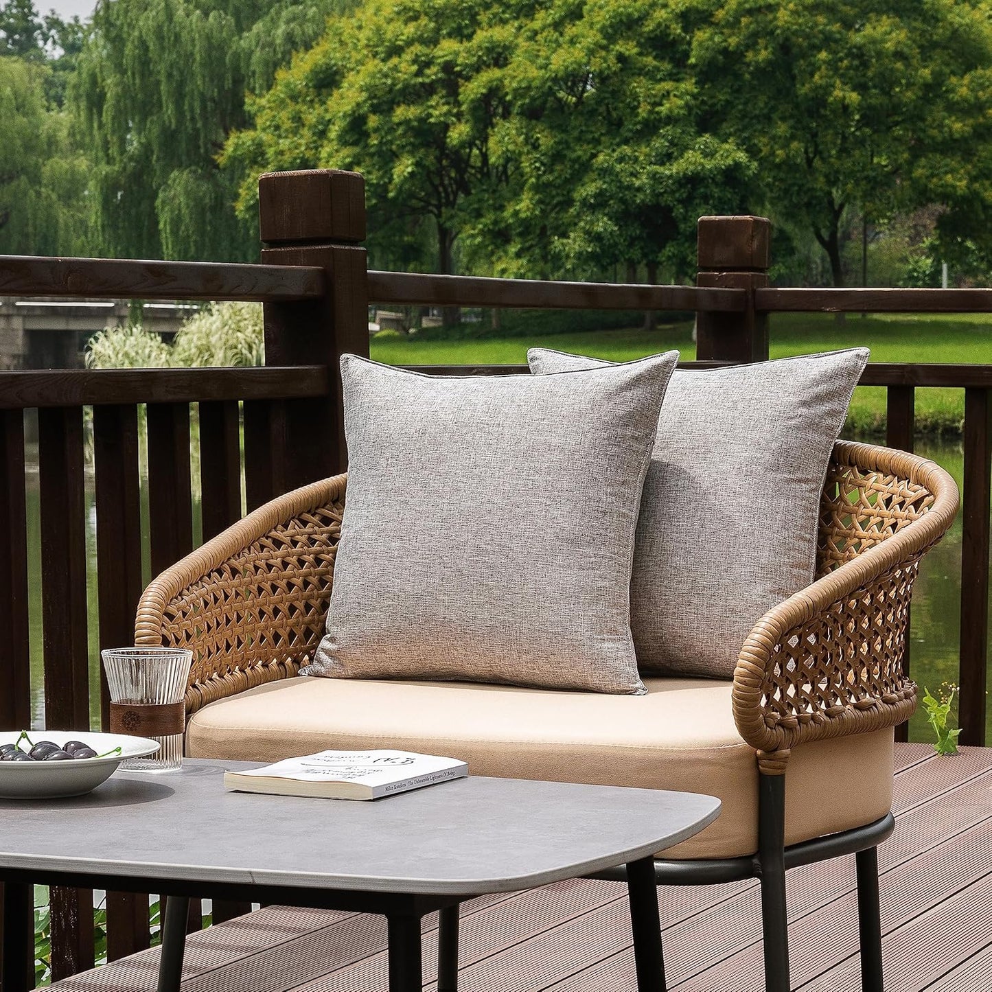 NiNi Outdoor Waterproof Throw Pillow Covers - Set of 2 Decorative Grey Cushion Cases | 12x12 Inch for Patio & Garden