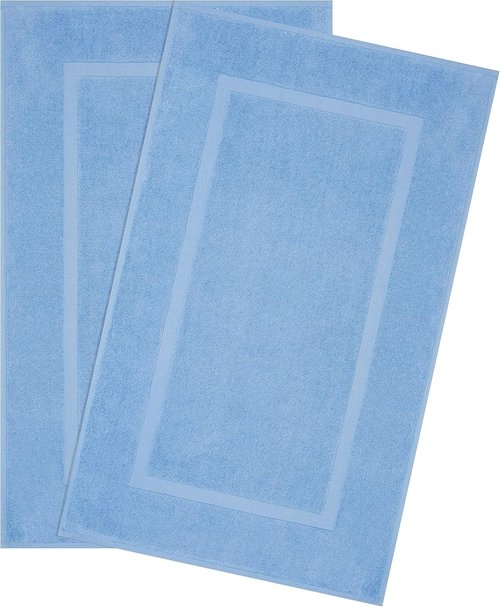 Cotton Paradise 100% Cotton Bath Mats - Soft, Absorbent, Quick-Dry Set of 2 | Sky Blue, 20x34 Inches