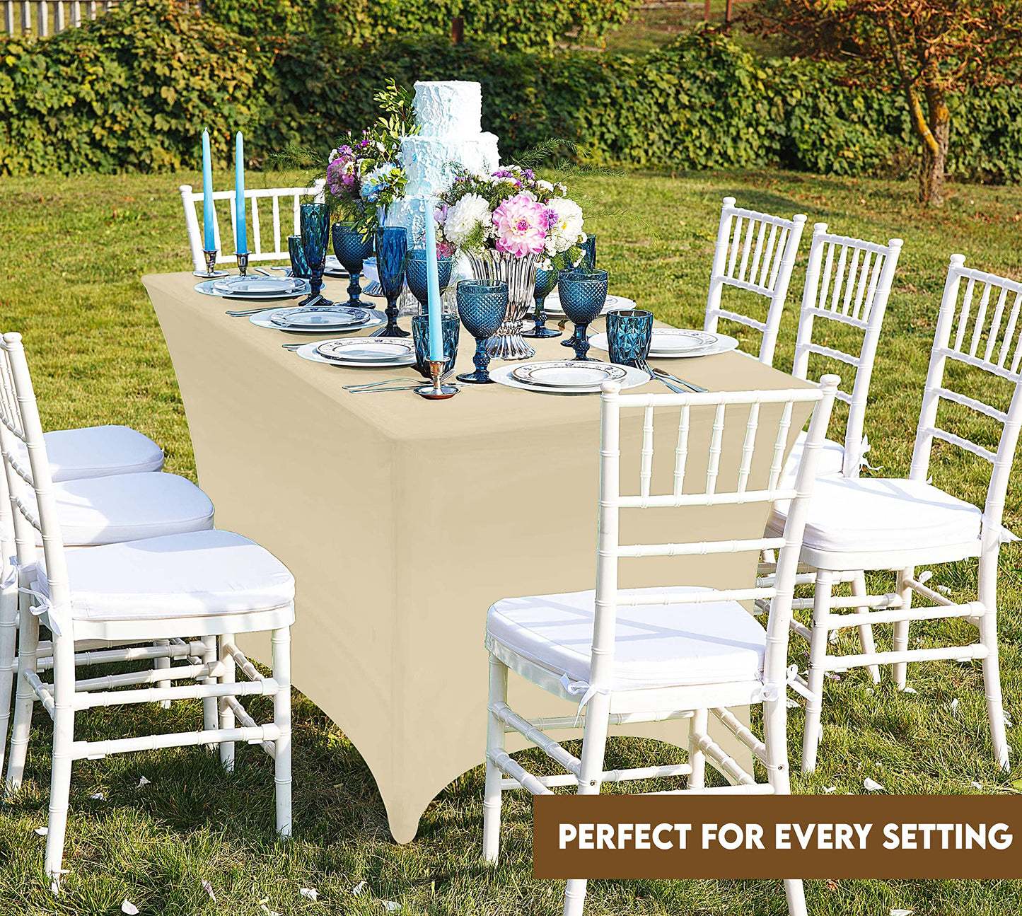 Utopia Kitchen Spandex Tablecloth 10 Pack [6FT, Champagne] Tight, Fitted, Washable and Wrinkle Resistant Stretch Table Cloth Rectangle Cover for Trade Show, Weddings & Parties [72Lx30Wx30H Inch]