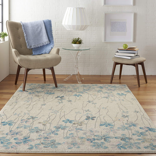 Nourison Tranquil Floral Ivory 5'3" x 7'3" Area -Rug, Easy -Cleaning, Non Shedding, Bed Room, Living Room, Dining Room, Kitchen (5x7)
