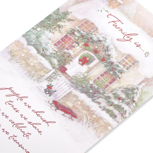 American Greetings Christmas Card - Shimmering Winter Cabin Scene for Family & Friends | All the Joys
