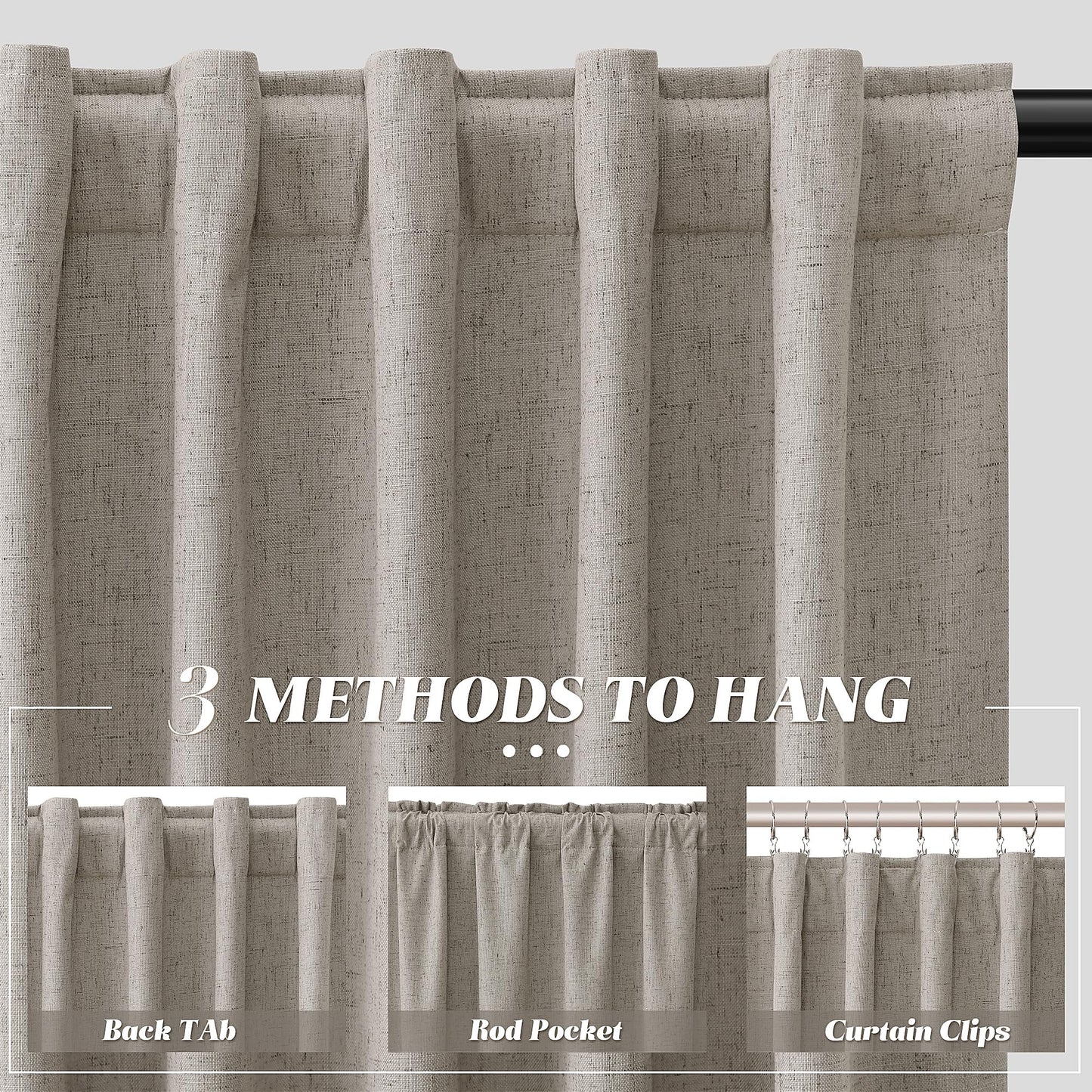 Joywell Linen Dark Apricot Full Blackout Curtains 96 Inch Long 2 Panels Set for Bedroom Living Room,Back Tab Rod Pocket Room Darkening Thermal Insulated Black Out Window Drapes,52x96 Inches