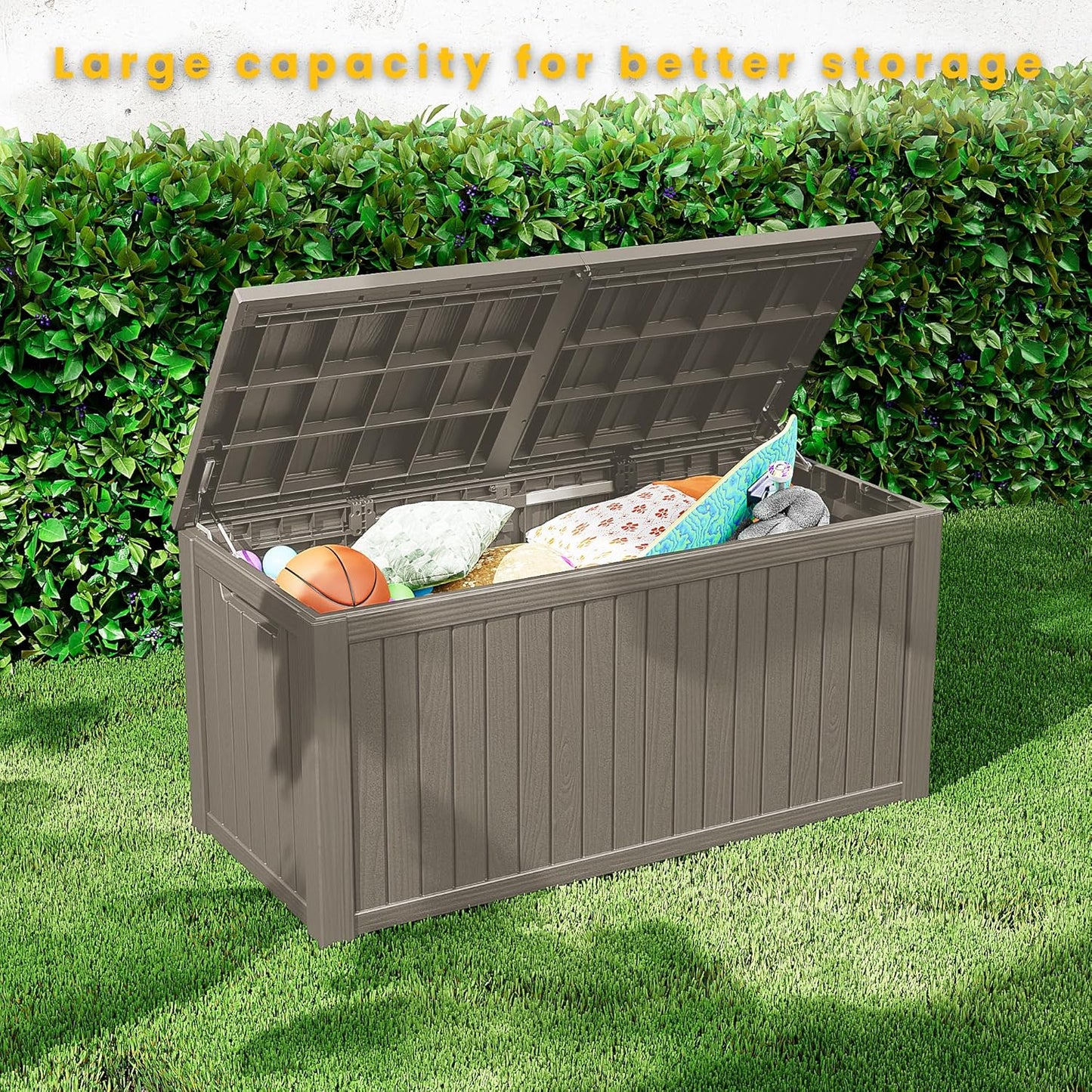 Regine Waterproof Outdoor Storage Box - 200 Gallon Lockable Resin Deck Bin for Pool Accessories & Garden Tools | Grey