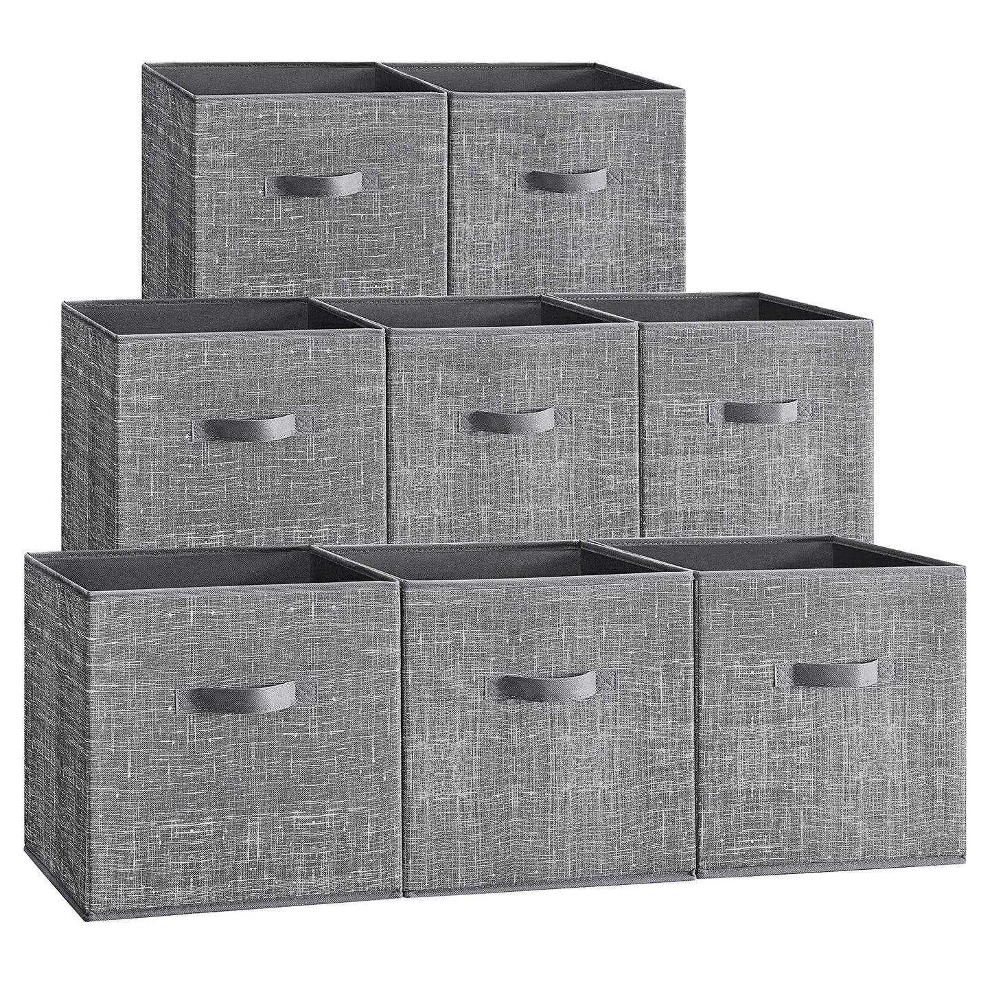 SONGMICS Storage Cubes, 13 x 13 x 13 Inches Non-Woven Fabric Bins with Double Handles, Set of 8, Closet Organizers for Shelves, Foldable, for Clothes, Cattail Gray UROB833G01