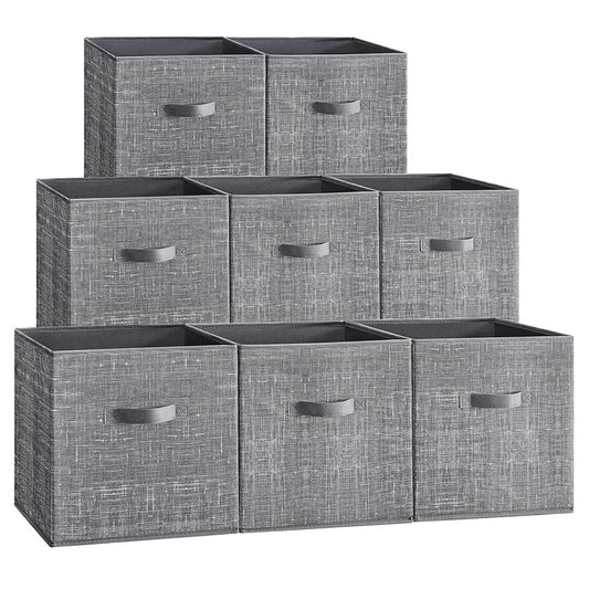 SONGMICS Storage Cubes, 13 x 13 x 13 Inches Non-Woven Fabric Bins with Double Handles, Set of 8, Closet Organizers for Shelves, Foldable, for Clothes, Cattail Gray UROB833G01