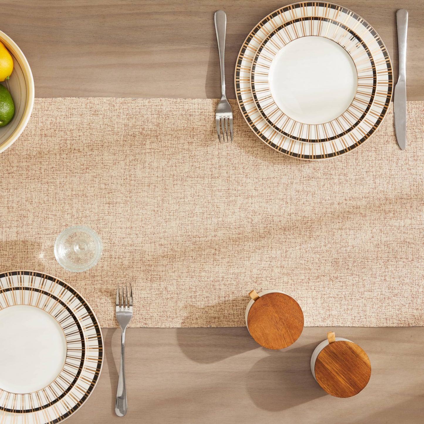 ZeeMart Burlap Style Farmhouse Table Runners 36 Inches Long, Beige Rustic Woven Dining Table Runner for Everyday Use, 14x36 Inches, Oatmeal Beige