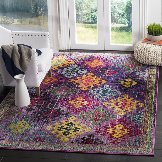 SAFAVIEH Monaco Collection Accent Rug - 4' x 5'7", Purple & Multi, Boho Diamond Trellis Design, Non-Shedding & Easy Care, Ideal for High Traffic Areas in Entryway, Living Room, Bedroom (MNC244P)