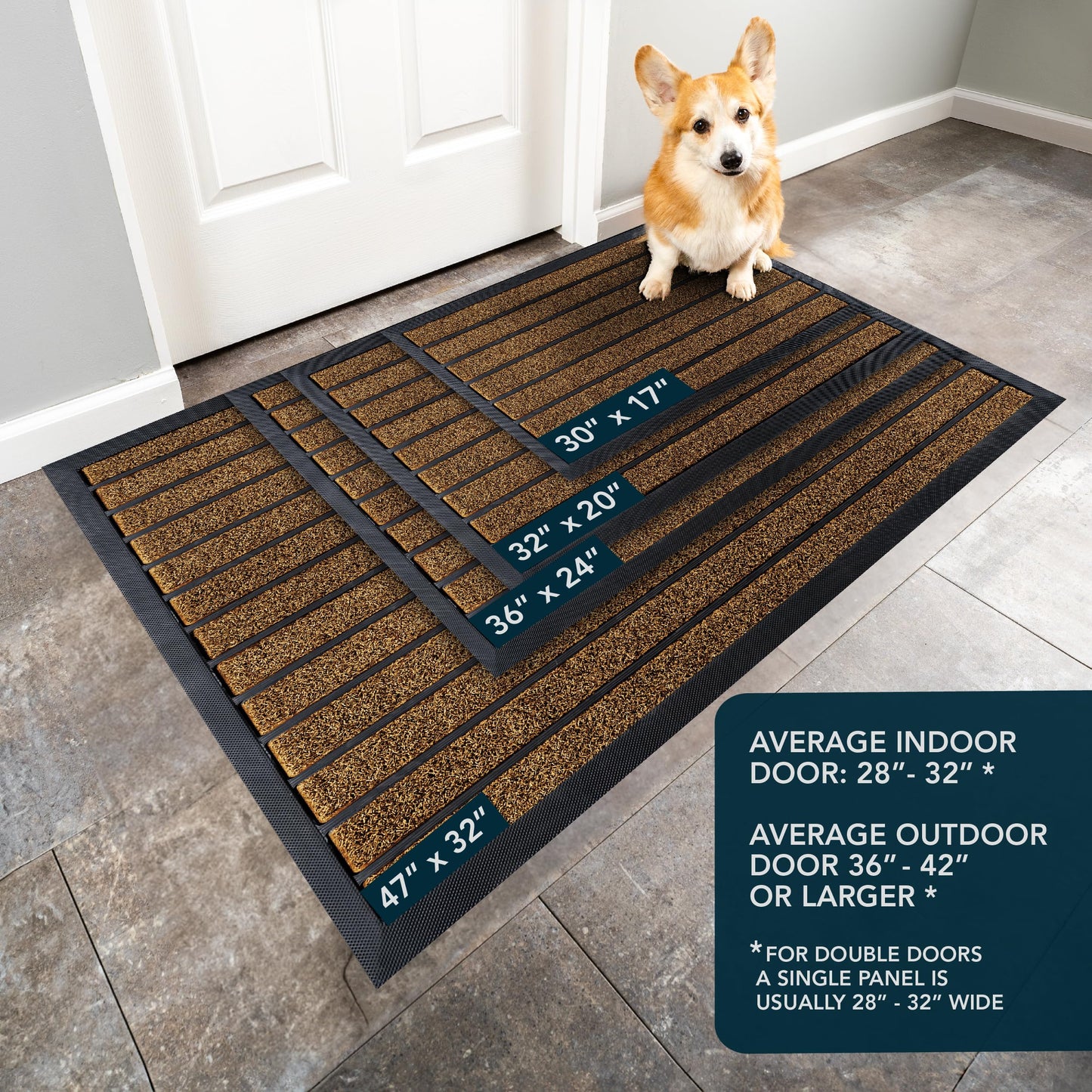 ubdyo Extra Durable Door Mat - Dirt Trapping Outdoor Welcome Mats - Non-Slip Outdoor Indoor Entrance - Low Profile Front Doormat (36" x 24", Bright Brown)