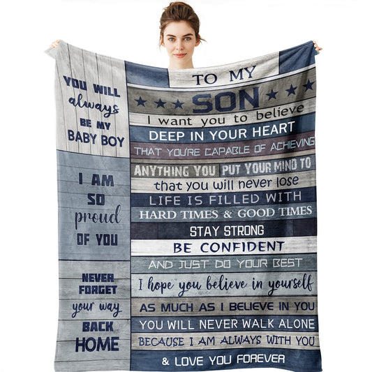 Yamco Son Blanket - Birthday or Wedding Gift from Mom and Dad - Throw Blanket 80"x 60" - Graduation Present for Grown Son