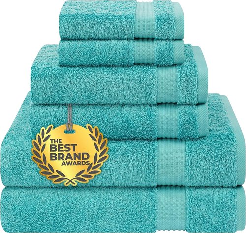 Cotton Paradise 6-Piece Towel Set - 100% Soft Absorbent Turkish Towels | Turquoise Bath Towels, Hand Towels & Washcloths