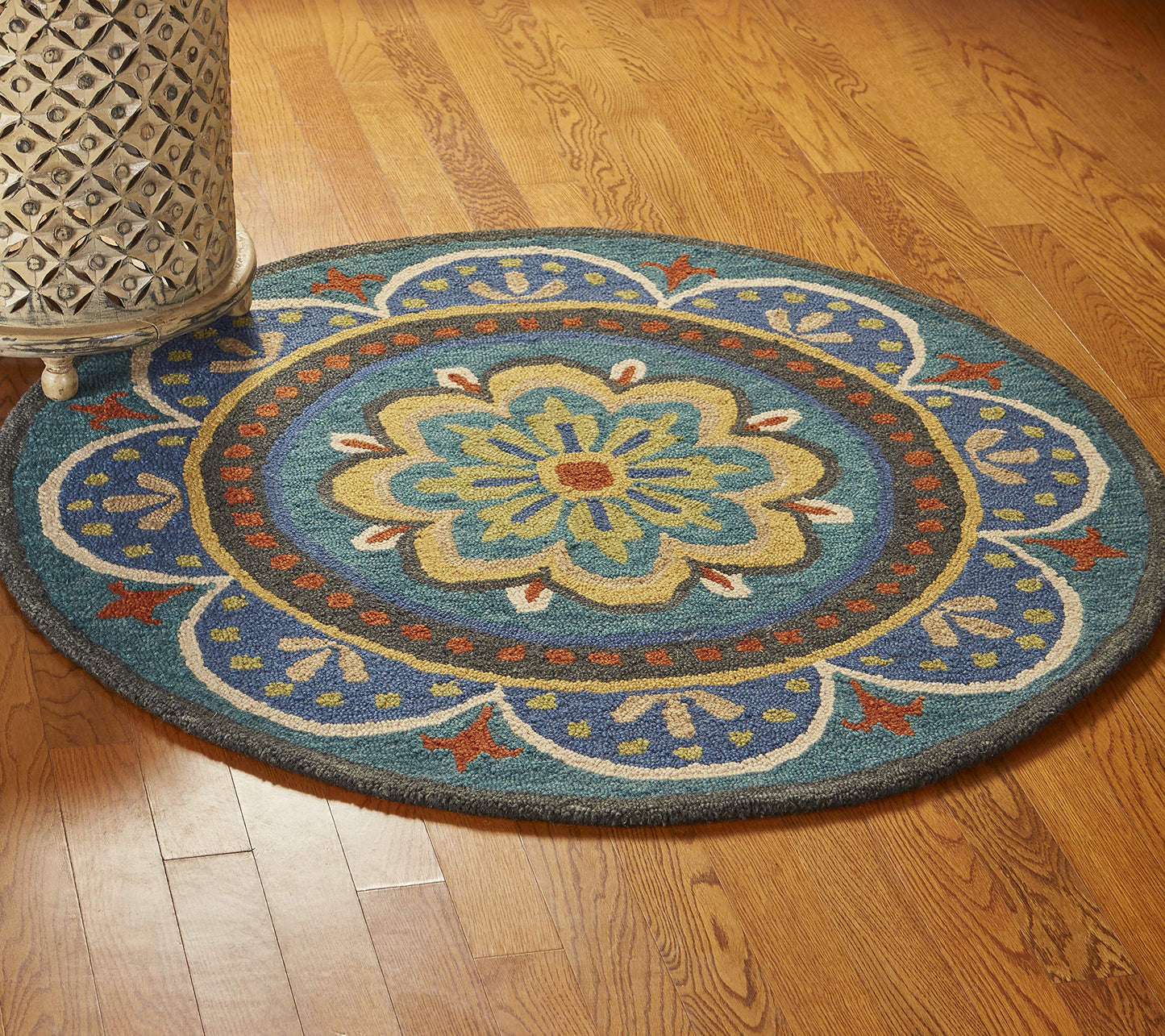 LR Resources Floral Escape Mandala Area Rug, 4' Round (LR54026-BL4RND)