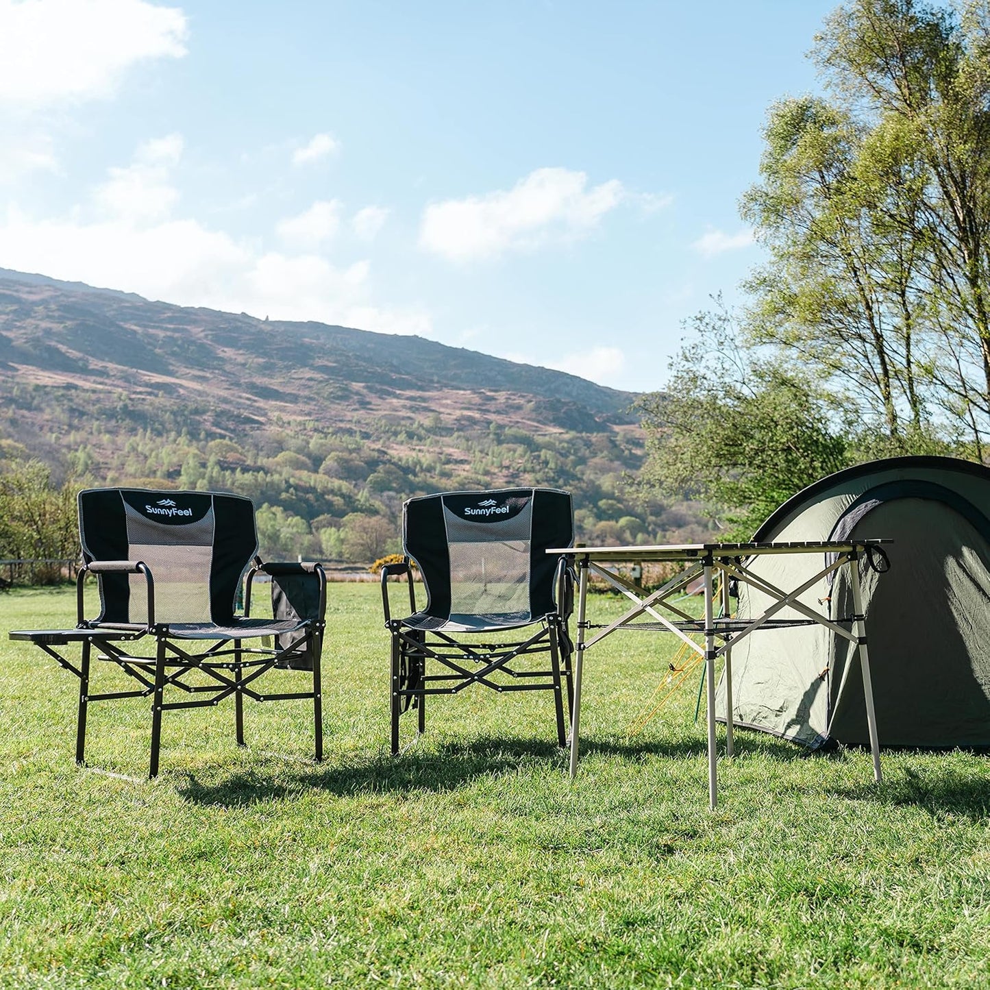 SUNNYFEEL Heavy-Duty Camping Directors Chair - Oversized Portable Folding Chair with Side Table & Pocket for Outdoor Use