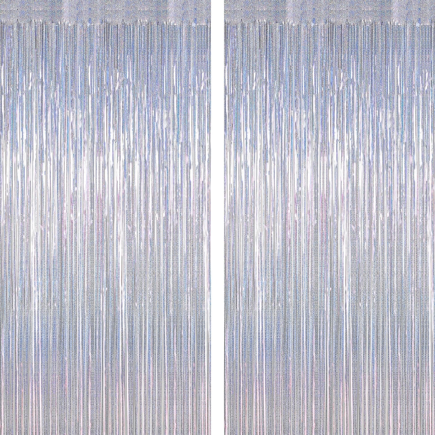 2 Pack Silver Metallic Tinsel Foil Curtains, 3.28 FT x 7.05 FT Glitter Silver Fringe Curtains, New Year Door Streamer Tinsel Backdrop Photo Booth for NYE Party Birthday Engagement Party Decorations