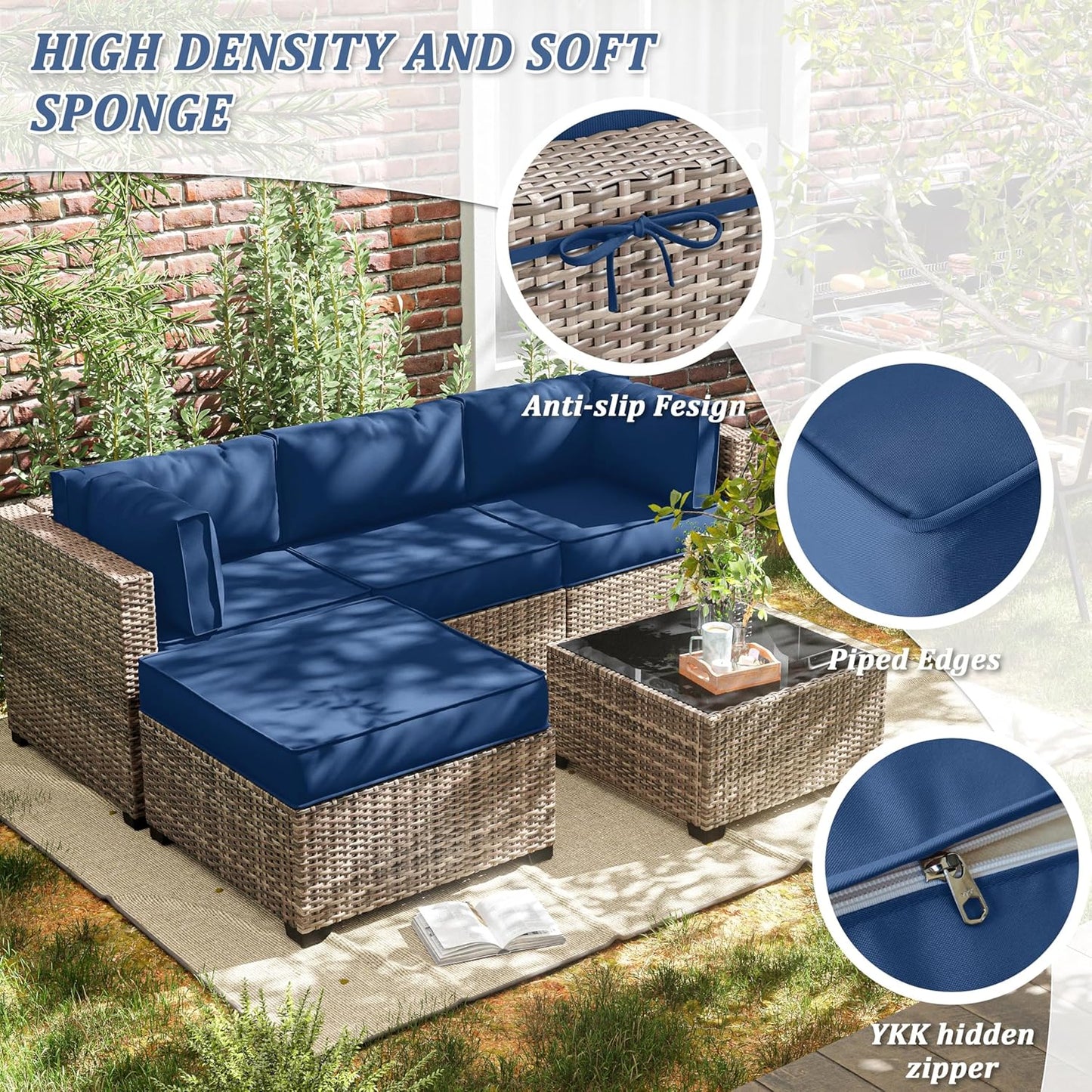 Skiennix Outdoor Chair Cushion Covers - Waterproof & Anti-Fading | 9-Piece Set, Blue