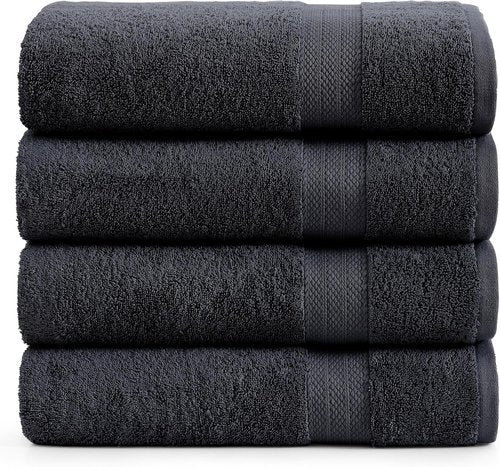 **LANE LINEN Bath Towels - 100% Ring Spun Cotton, Quick-Drying & Soft - 4 Pack, 28"x54", Black**