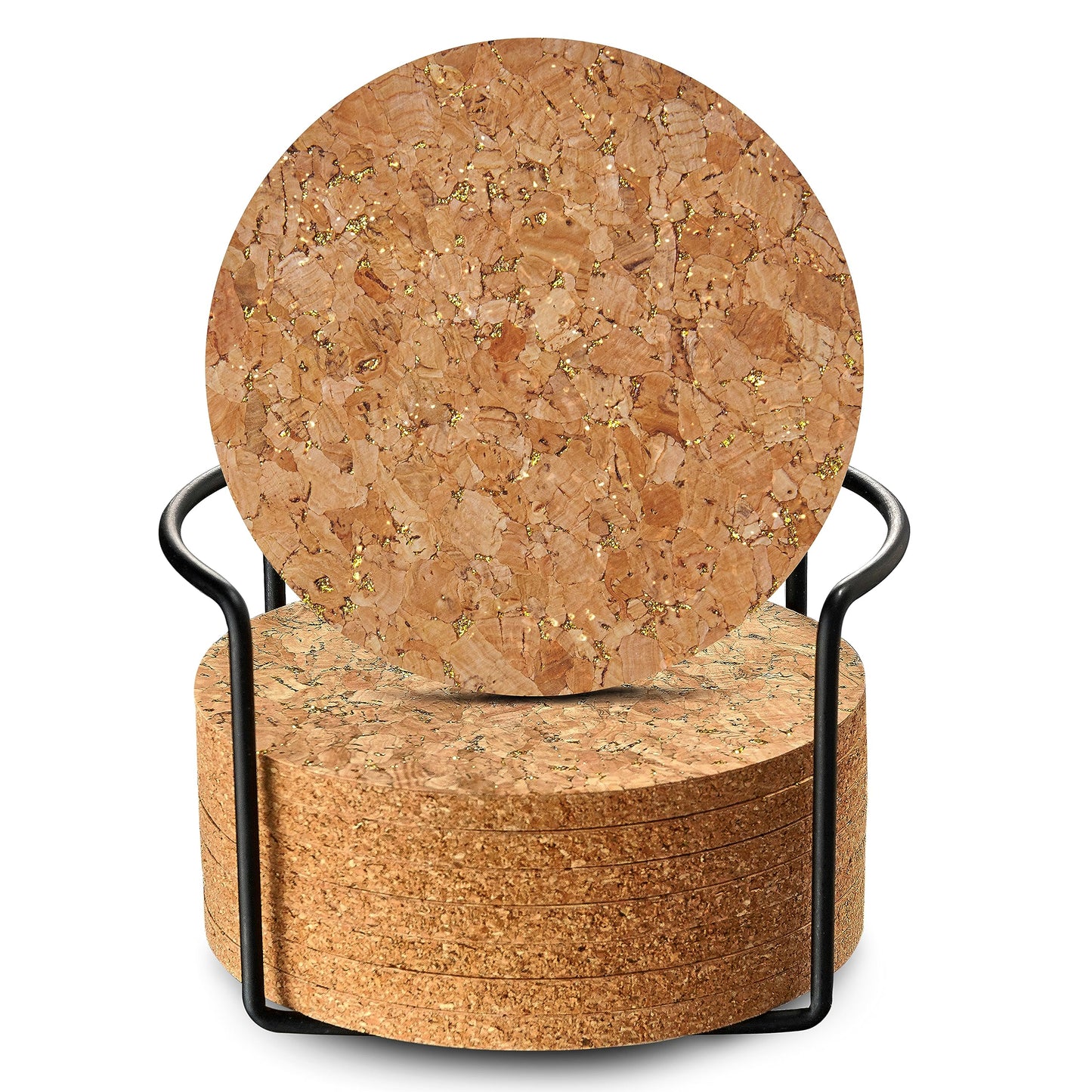 LIFVER Cork Coaster for Drinks with Holder, 8 Pcs Absorbent Coasters, Outdoor Coasters for Wooden Table Protection, Suitable for Kinds of Cups, House Warming Gifts 4 Inches
