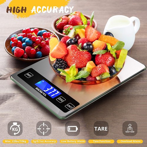 Cooking Master 22lb Digital Kitchen Scale - Precise 1g/0.1oz Graduation, Stainless Steel & Glass Finish