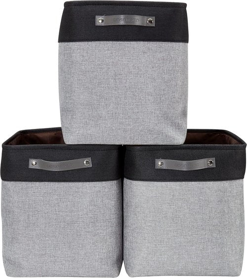 DECOMOMO Extra Large Storage Baskets - 54.5L Fabric Bins for Organizing Linen Closet | Grey & Black, XXXL (3 Pack)