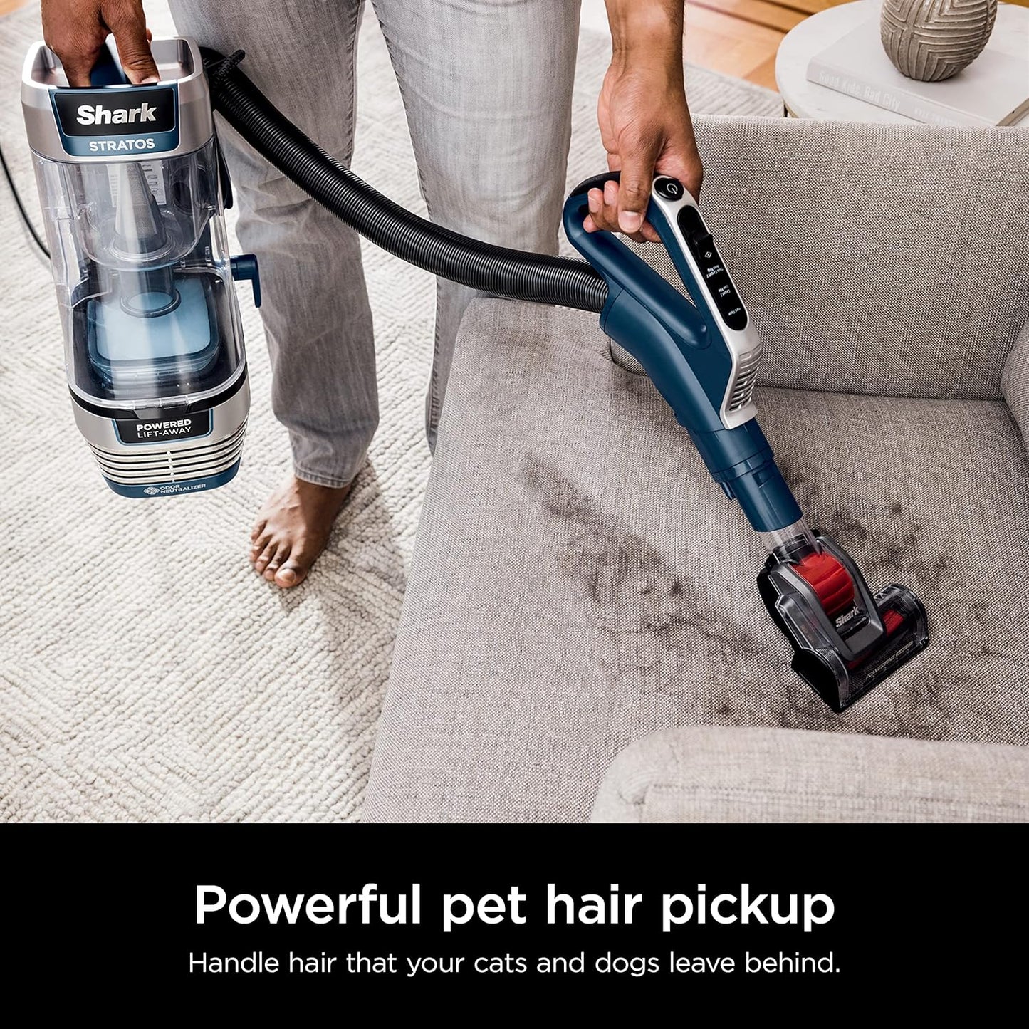 Shark Stratos Upright Vacuum - DuoClean PowerFins & HairPro | Self-Cleaning Brushroll, Navy AZ3002