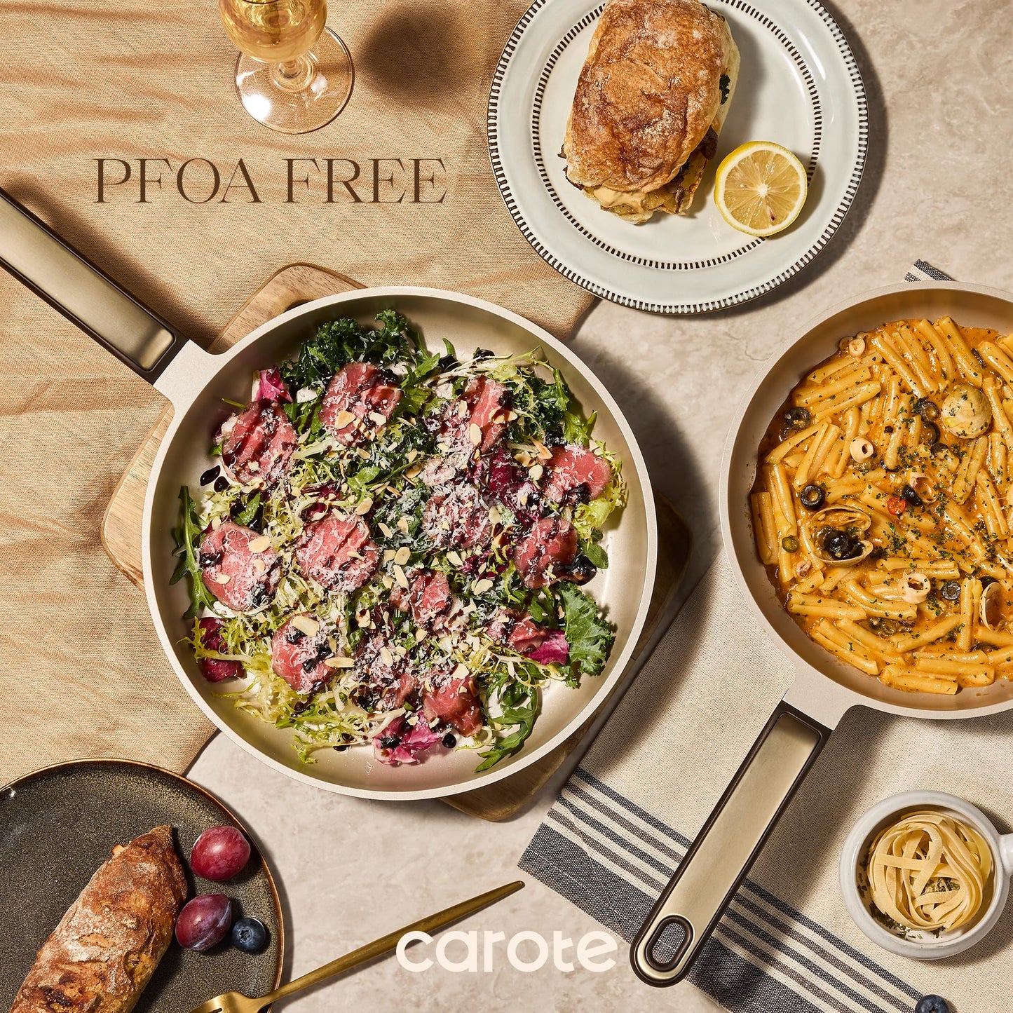 CAROTE Pots and Pans Set Nonstick, 16pcs Cookware Set Nonstick Non-Toxic & PFOA&PFOS-Free, Dishwasher, RV/Camping Cookware Set, Cooking Pots with Lids, Brown